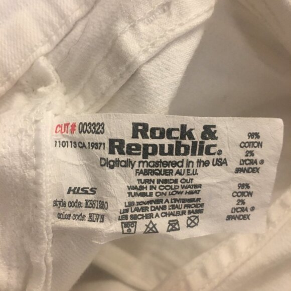 ROCK & REPUBLIC White Kiss Boot Cut Crop Raw Edge Hem Gold Buttons Jeans 28 - Picture 7 of 11